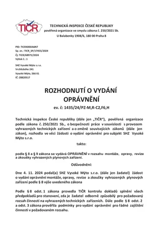 TIČR – vyhrazená plynová zařízení